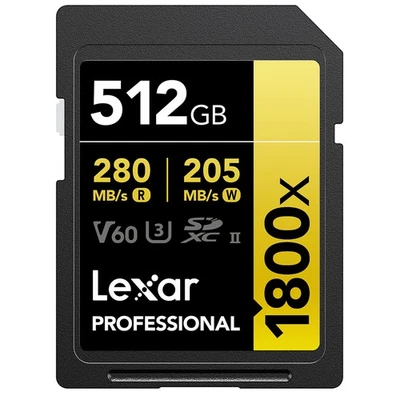 Lexar GOLD Series Professional 1800x 512GB UHS-II SDXC Memory Card - Image 1 of 4