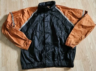 Harley Davidson Mens XL Wind Breaker Rain Coat Jacket Orange Black W/ Hood - Image 1 of 4
