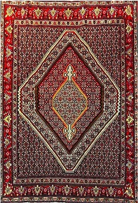 Alfombra de lana anudada a mano 5'6"x4'1" alfombra medallón tribal roja vintage hecha a mano Foto 1 de 4