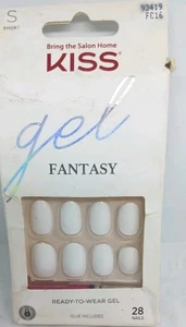 Kiss Gel Fantasy Nagel SET Kleber inklusive Mani 28 Nägel kurze Länge neu weiß - Bild 1 von 1