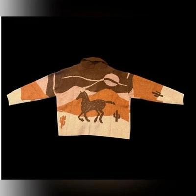 Lucky Brand Brown and Tan Knit Horse Design Cardigan Women’s XL NWT - Image 1 of 4