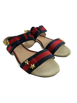 Gucci Red Blue Leather And Canvas Web Trim Slingback Sandals Size 36.5 6.5 - Image 1 of 4