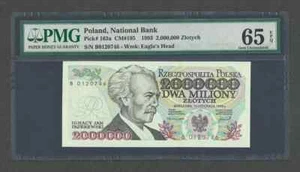 POLAND 2,000,000 ZLOTYCH 1993 P#163a CM#195 BLACK SERIAL PMG 65 EPQ GEM UNC - Picture 1 of 3