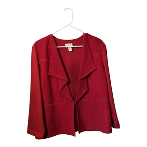 Chico's Size 2 Red Wool Blend Open Cardigan Detailed Lapels Holiday Christmas - Picture 1 of 6