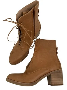 Rare UGG Womens Oriana Size 12 Tan Leather Lace-Up Zip Ankle Boots Stacked Heel - Picture 1 of 18
