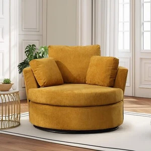 42'' Swivel Barrel Chair Comfy Chenille Circular Single Sofa with 3 Pillows - Picture 1 of 13