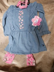 Delia's Toddler Girl's 2 Piece Long Sleeve Denim Top & Floral Legging Outfit Set - Picture 1 of 6