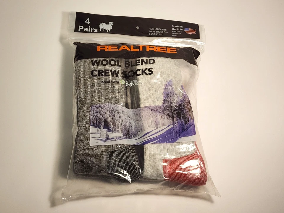 RealTree Wool Blend Crew Socks 4 Pair size Large, NIP - Image 1 of 3