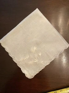 Vintage Made in Switzerland linen wedding Handkerchief Hanky 16" sq never used - Picture 1 of 7