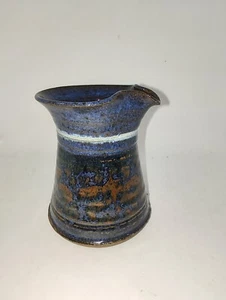 GP Marked Hand Made Pottery Milk Creamer Pitcher, Blues & Brown - Picture 1 of 10