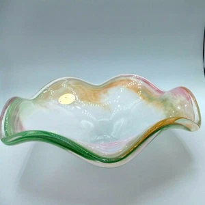Murano Art Glassware Crystal Clear Pretty Pastel Swirls Dish Bowl Italy - Picture 1 of 7