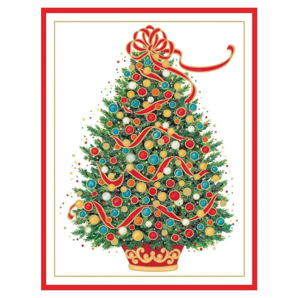Caspari Christmas Tree Embossed Boxed Christmas Cards - 10 Cards. NIB - Image 1 of 4