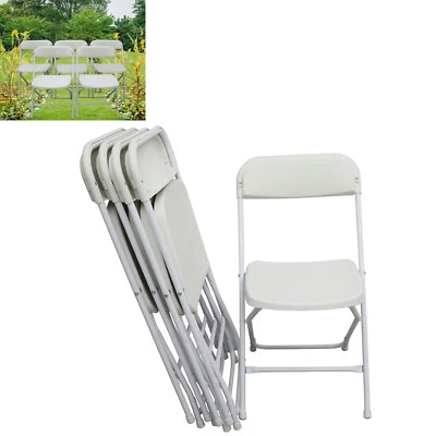 5 Pack White Plastic Commercial Folding Stackable Chairs Plastic + Iron Material - Image 1 of 4