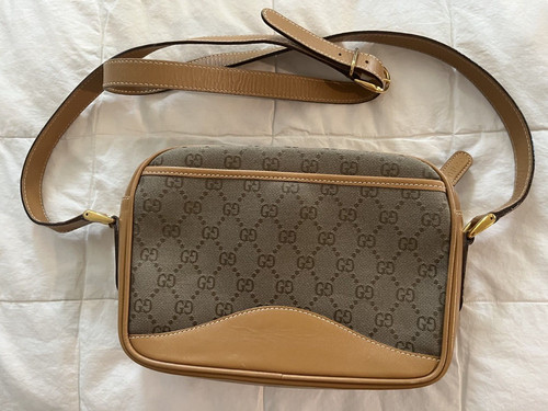 Tracolla vintage GUCCI GG in tela e pelle marrone