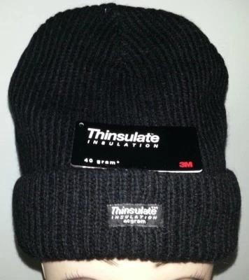 Ragg Wool Beanie Black 3M Thinsulate Lined Stretch Fit Winter Warm Hat Cap Ski - Image 1 of 3