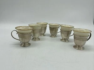 6 W Sterling PP1 Silver Demitasse Cup Holders Lenox Liner Crescent Moon Insert - Bild 1 von 12