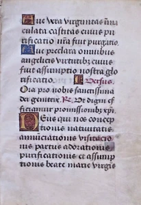 Medieval ca.1500 prayer book, vellum in Latin, deco gold initial,St. Michel - Picture 1 of 2