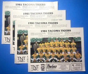 Lot of 4 - 1981 Tacoma Tigers Team Photo - 8.5"x11"  / Oakland A's / PCL -  4x - Picture 1 of 1