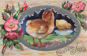 SCHÖNE ALTE OSTER POSTKARTE ZWEI BABYKÜKEN UND APFELBLÜTEN um 1910 030225 U - Bild 1 von 2