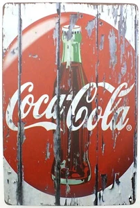 Coca Cola Distressed Vintage Tin Metal Door Wall Sign - Picture 1 of 1