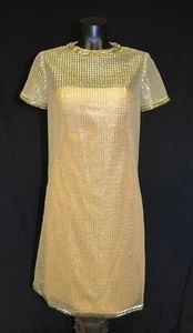 Union Made Vintage 50s 60s Gold Beaded Party Cocktail Dress sz 3/4 - Picture 1 of 3