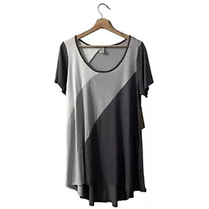 Paper Crane Knit Tunic Tee Size Large Colorblock Gray White Asymmetrical Stripe - Picture 1 of 6
