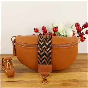 Bauchtasche Damen Leder Braun Gold, Umhängetasche, Schultertasche, Crossbody Bag - Bild 1 von 10