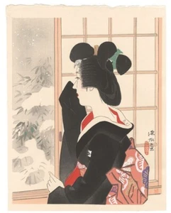 Shinsui Itō Japan Woodblock Prints Snow Woman Kimono Paper door Shoji 1941 - Picture 1 of 2