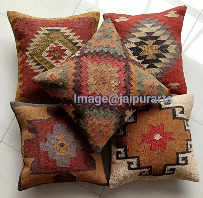 Funda de cojín de yute Kilim 4 piezas funda de almohada exterior 18x18" cuadrada decoración del hogar Foto 1 de 4