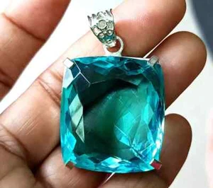 100 Ct+ Certified Natural Blue Topaz 925 Solid Silver Pendant Loose Gemstone - Picture 1 of 8