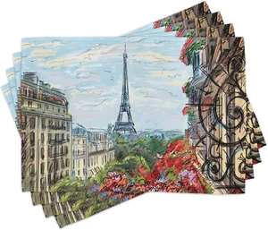 Paris Place Mats Set of 4, Street in Paris Town Traffic Trees Downtown Urban Lif - Picture 1 of 12