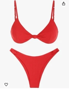 ZAFUL Women's Tie Knot Front Spaghetti Strap High Cut Bikini Set Swimsuit Medium - Picture 1 of 2