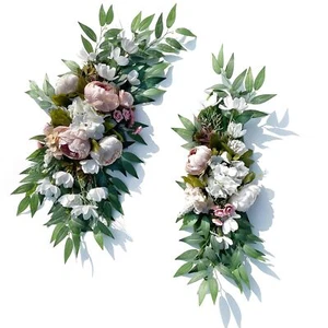 Wedding Arch Flowers 2pcs Eucalyptus Leaves Corner Peony Floral Swags Artific... - Picture 1 of 5
