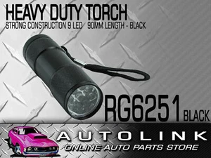 LED HEAVY DUTY TORCH 9 LEDS 90MM LONG METAL HOUSING - BLACK RG6251 - Picture 1 of 4