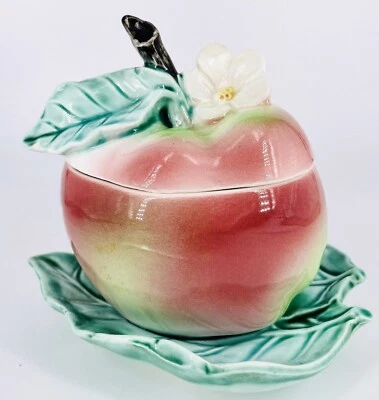 Viking Hecho a Mano en Japón Cerámica Manzana Azúcar Tarro Baratija Plato Flor Blanca Foto 1 de 4