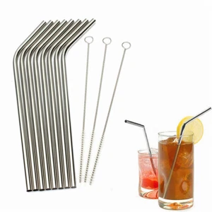100 Packs Bent Eco-Friendly Reusable Stainless Steel Drinking Straws 400 Piece - Picture 1 of 5