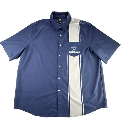 Dallas Cowboys NFL Bowling Shirt Blue Gray Stripe Button Up Mens Size 2XL - Image 1 of 4