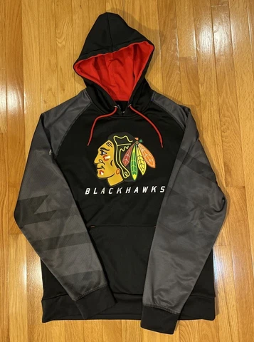 Chicago Blackhawks MAJESTIC Black LOGO Thermabase Hoodie Sweatshirt (LARGE) EUC Cover