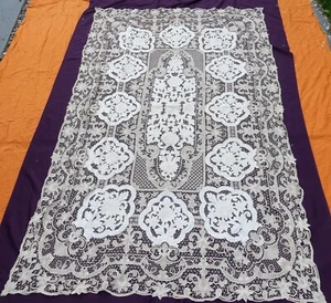 Vintage handmade Reticella Point De Venise lace cotton embroidered linen tablecl - Picture 1 of 13