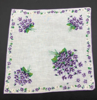 Hermoso pañuelo/pañuelo vintage con flores púrpura 14,5" x 14,5" #13 contenedor Foto 1 de 4