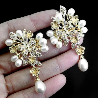 Pendientes de plata de ley 925 zafiro redondo diamante perlas piedras preciosas joyería Foto 1 de 4