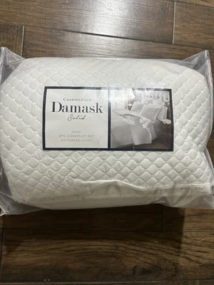 New Charter Club Damask White Quilted Solid King Coverlet & Shams 3pc Set - Image 1 of 3