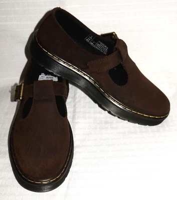 Correa en T Dr Martens Zavala marrón oscuro gamuza costura amarilla Mary Janes 7 nueva sin caja Foto 1 de 4