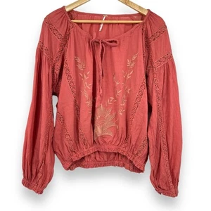Free People Maria Maria bestickte Boho Bauernbluse Damen S rosa - Bild 1 von 11