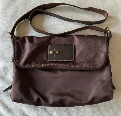 Roots Canada Brown Nylon Leather Trim & Strap Laptop Travel Messenger Bag - Image 1 of 4