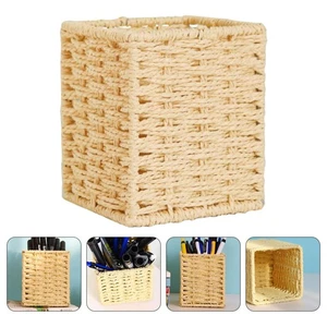  Small Storage Box with Lid Woven Basket Organizer Boxes Rustic Pen Holder - Picture 1 of 12