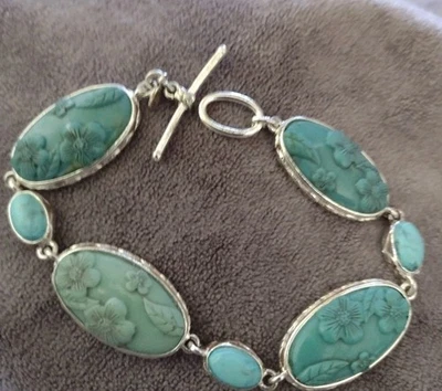 Vintage Monet Light Blue Floral Toggle Clasp Bracelet 6.75" - Image 1 of 4