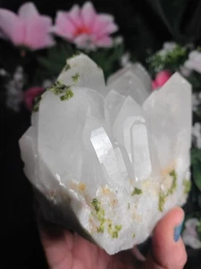 Rare 3lb 4.8" Natural & Beautiful Quartz Green Epidote Crystal Cluster Specimen - Picture 1 of 24