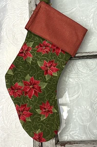 Medias de Navidad Tela Bordada Metálica A Rayas Oro Rojo Pascua - Imagen 1 de 2