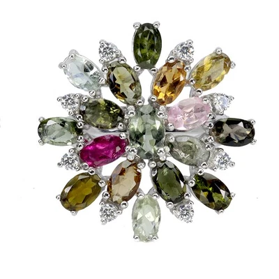 Anillo de plata de ley 925 ovalado turmalina piedras preciosas naturales joyería talla 7 Foto 1 de 4